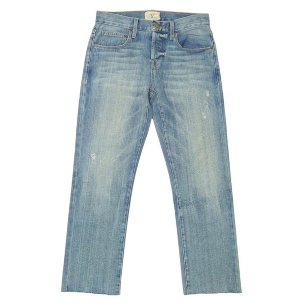 Current Elliott Crossover Button Fly Distressed Straight Leg Cropped Jeans- 24